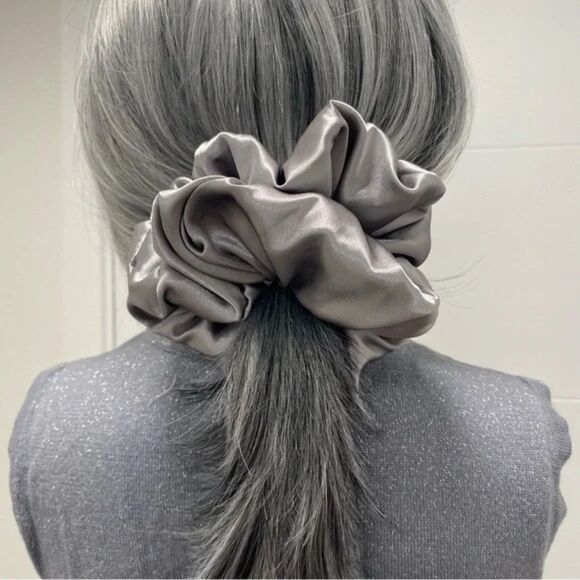 Satin Hair Scrunchie. Grey. XXL - Picture 1 of 8